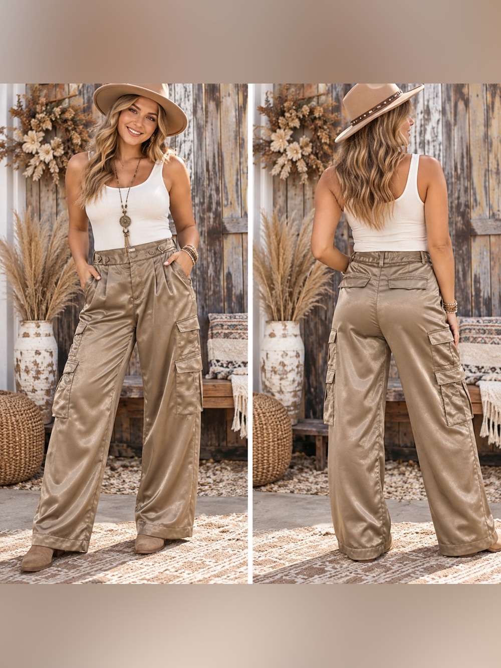 Target Satin Cargo Wide-Leg Pants in Taupe